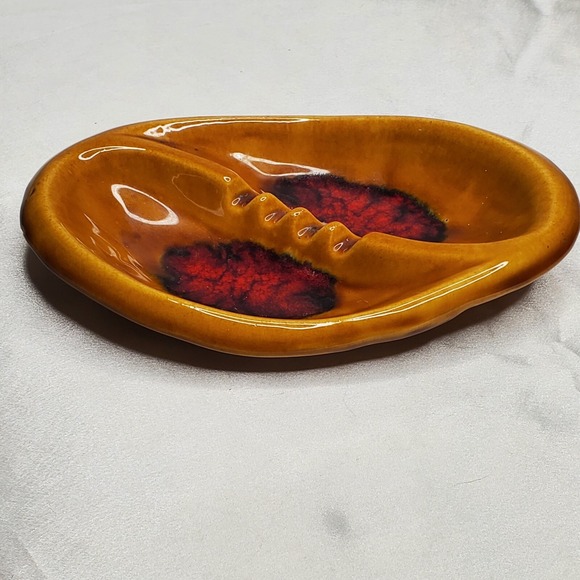 Vintage Marcia California Pottery Ashtray art deco Gold Red Blue Glazed MC 60s - Picture 2 of 7